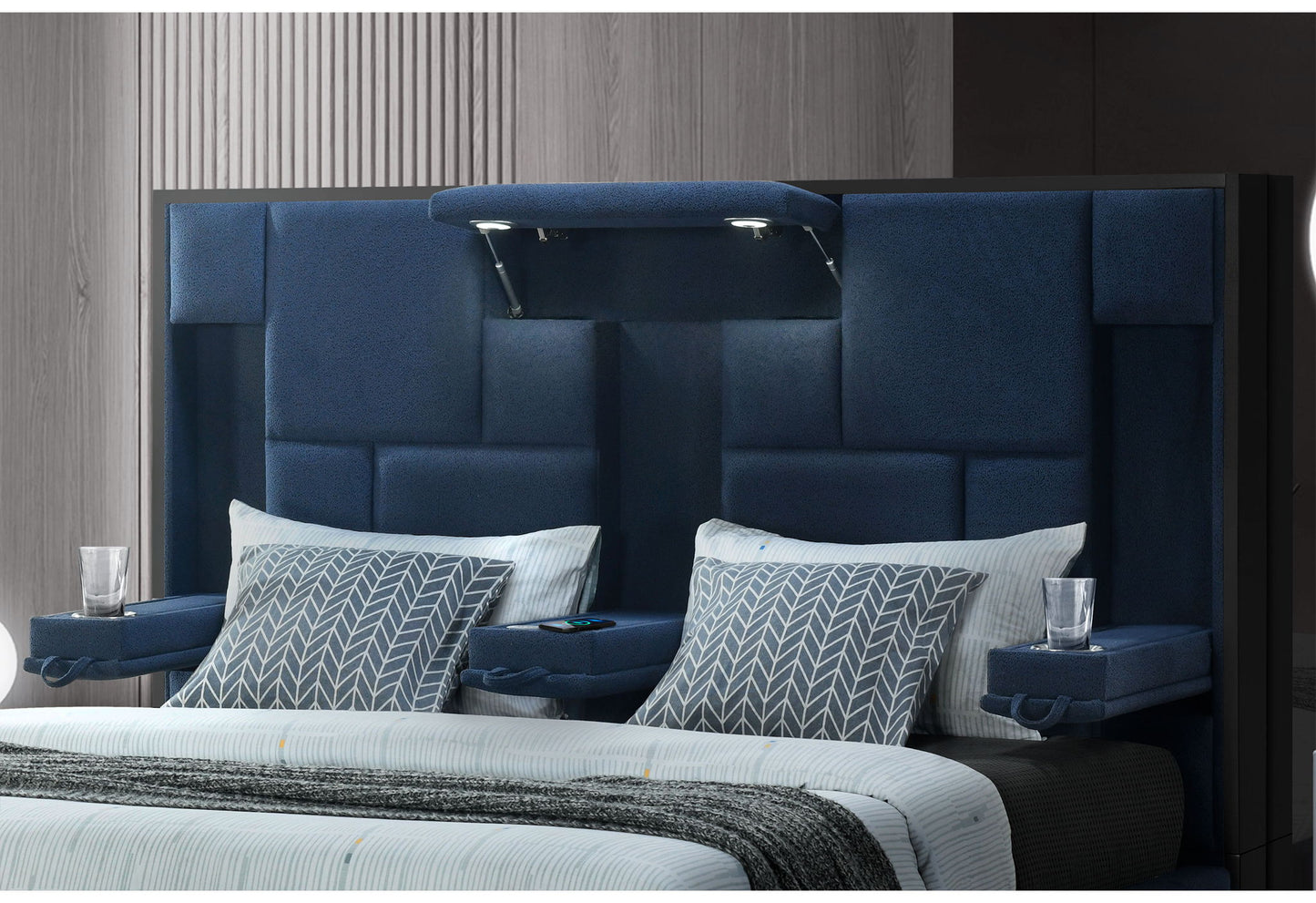 Oscar - King Bed Without Wood Trim - Navy Blue