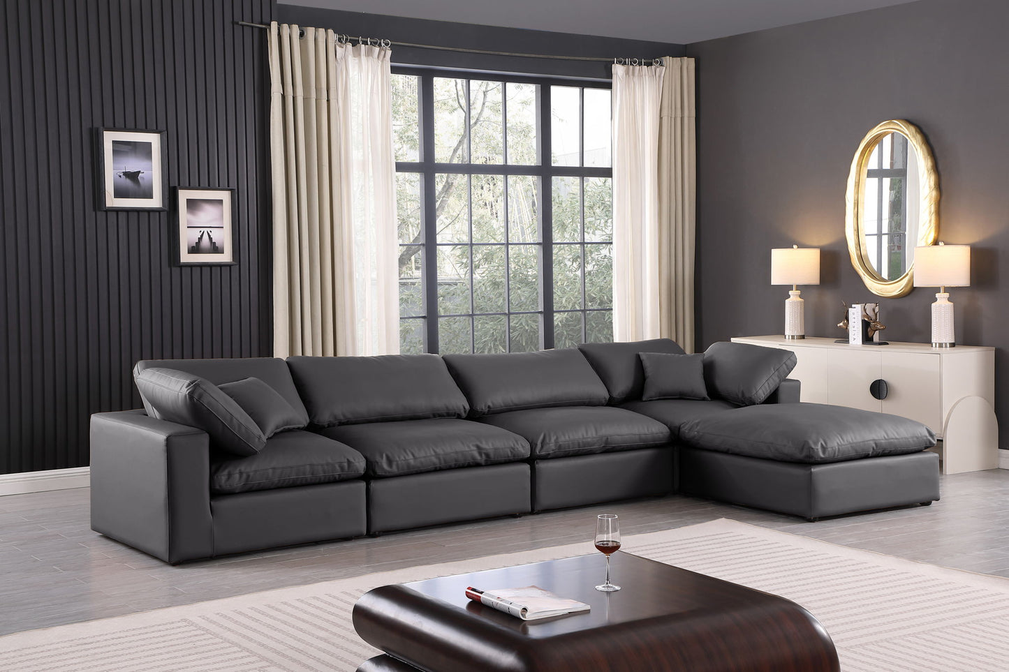 Comfy - 5 Piece Faux Leather Modular Sectional With Chaise