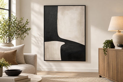 Sable Contours II - 35 X 47 - Hand-Embellished Canvas In Frame - Black