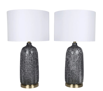 Midnight Weave Art Glass & Metal Table Lamp (Set of 2) - Midnight Weave Art Glass