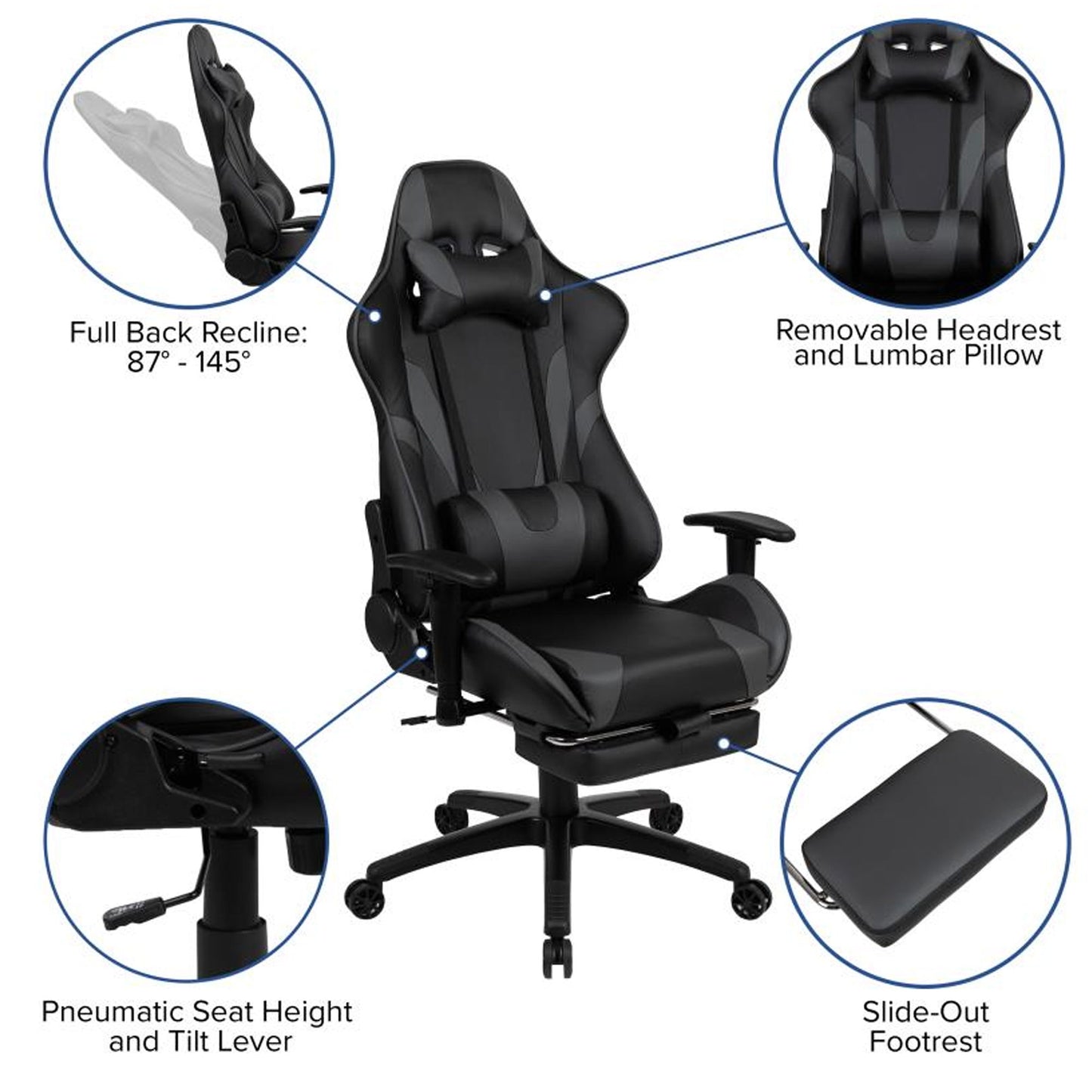 Flash Furniture - 2 Piece Ergonomic Racing Style Gaming - Gray