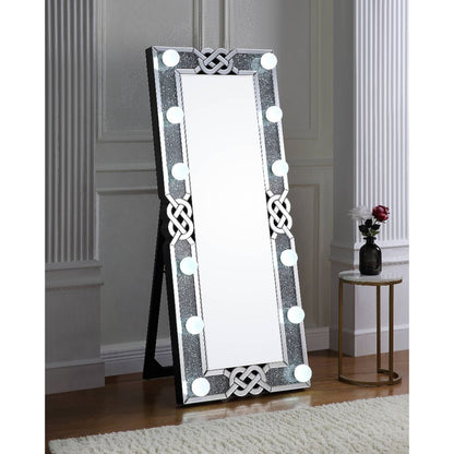 Noralie - 63" Rectangular Floor Mirror With Faux Diamonds - Mirrored