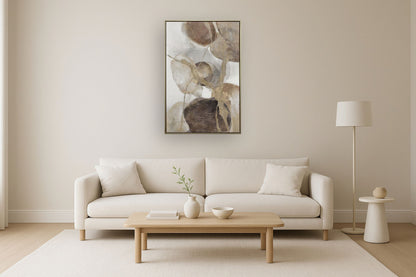 "Ethereal Whispers II" Hand-Embellished Canvas In Frame - Beige / Brown / Gold
