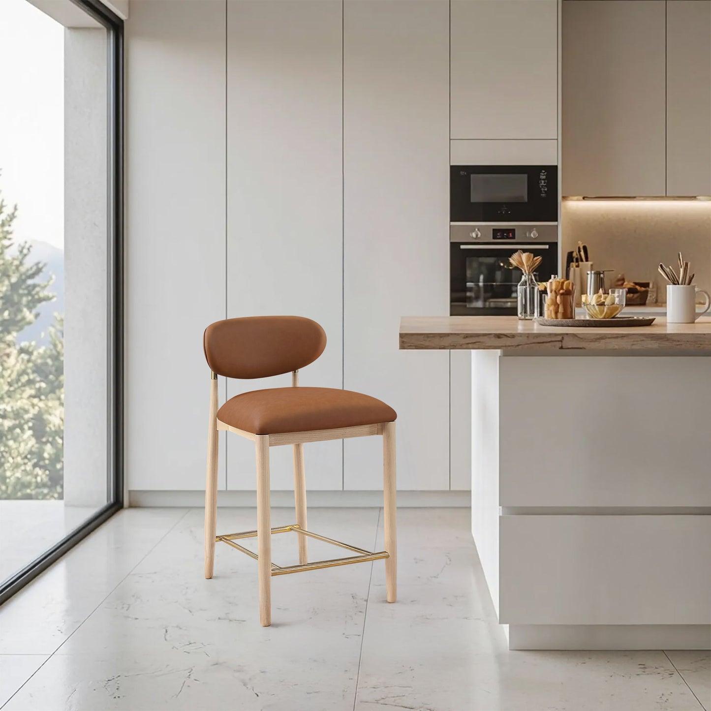 Riccio - Stool - Natural And Gold Frame