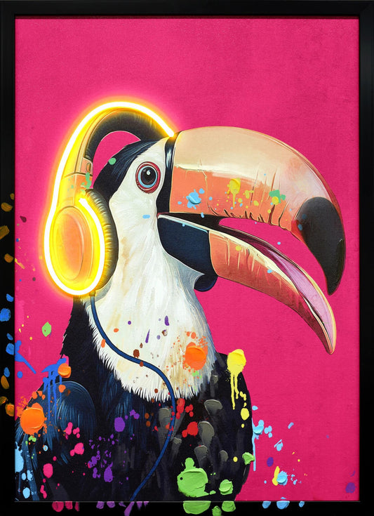 Neon Toucan Groove - 21" x 29" Framed Wall Art - Pink
