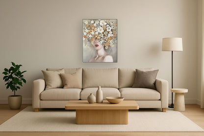 Blossom Veil Muse - 40" x 32" Framed Wall Art - Gray