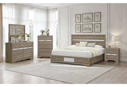 Seville - 5 Piece Full Bedroom Set (Bed, Dresser & Mirror, Nightstand, Chest) - Brown / Natural