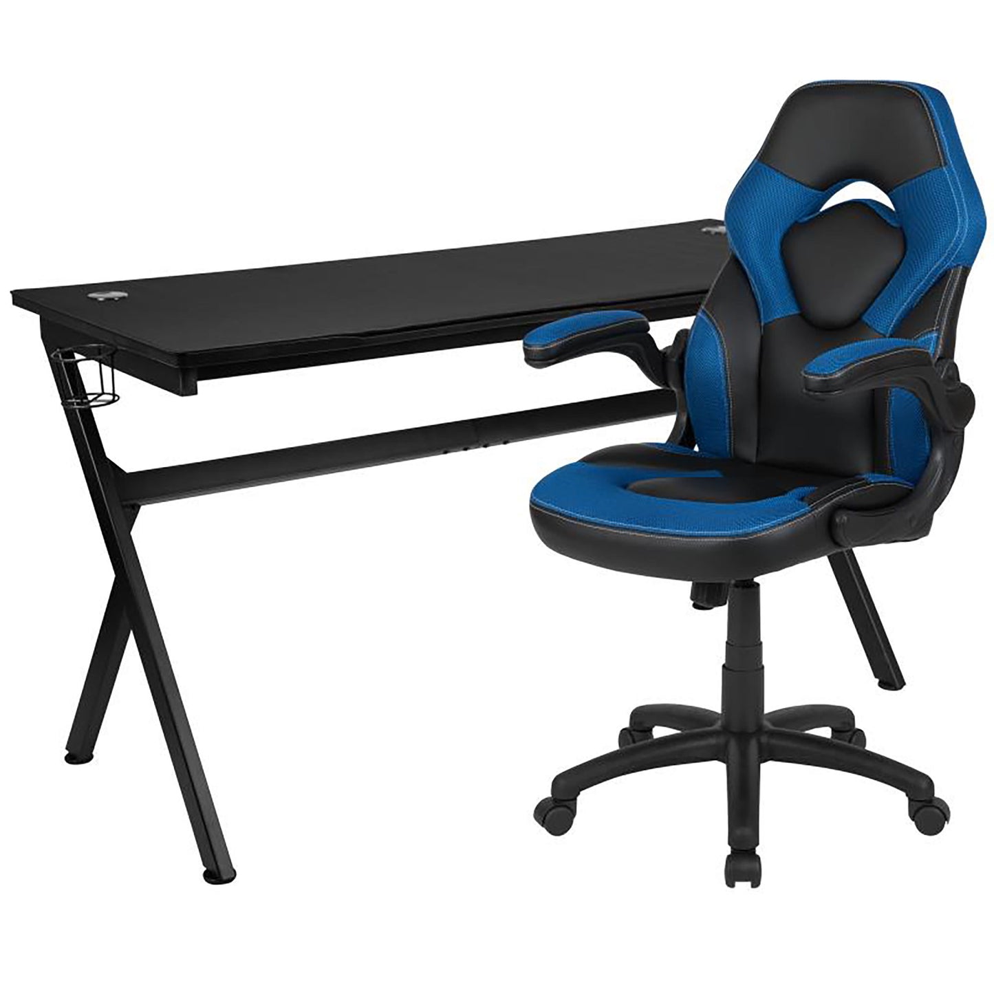 Flash Furniture - 2 Piece Racing Style Gaming Chair And Extra Large Desk Set - Black / Blue